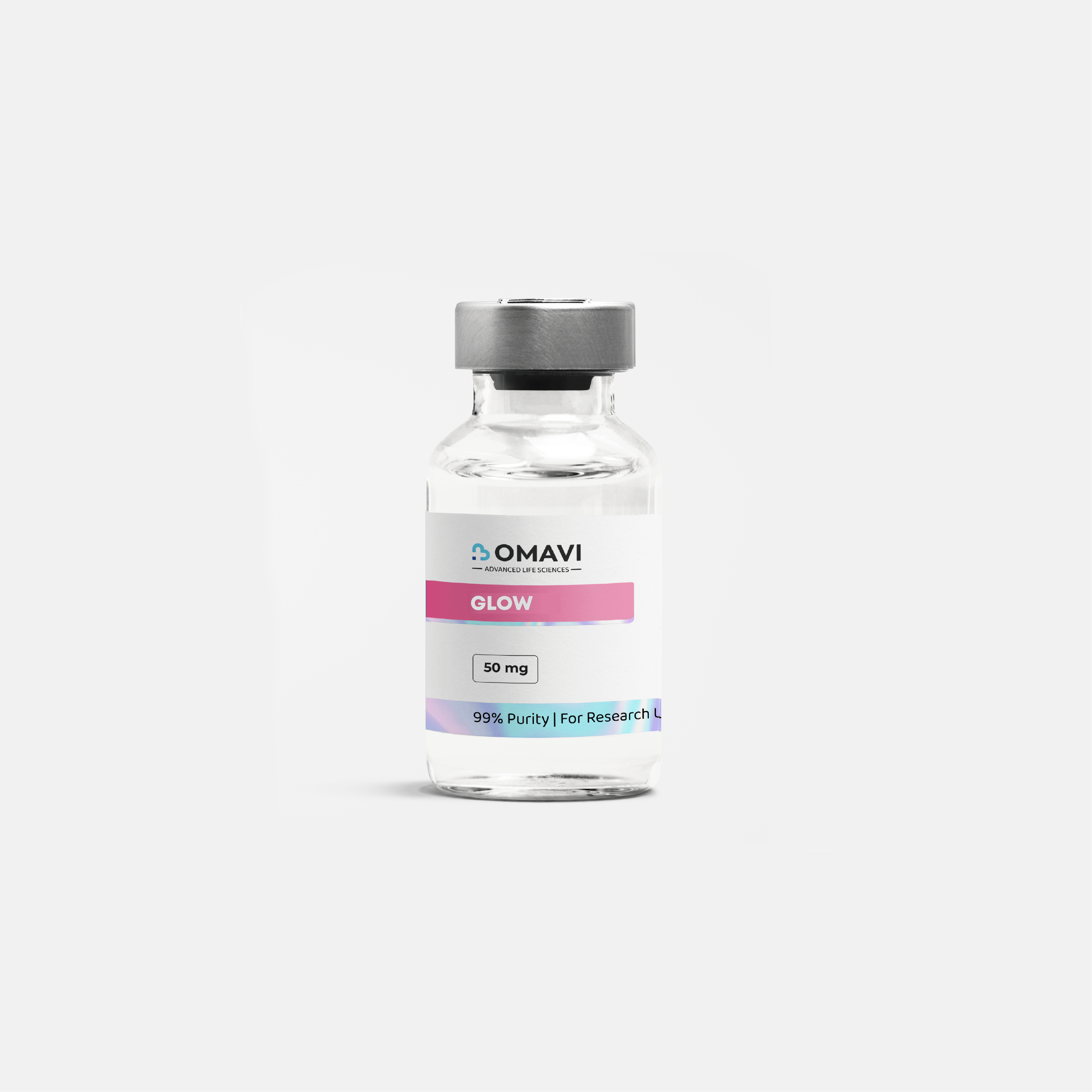 Glow 50mg lab-verified & lab-tested research peptide powder vial UK — delivery included